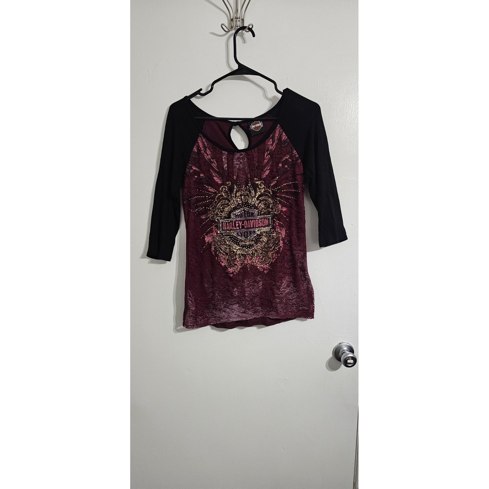 Harley-Davidson Women's Embellish Sequin Top Sz Medium Red Lace Lined Outdoors